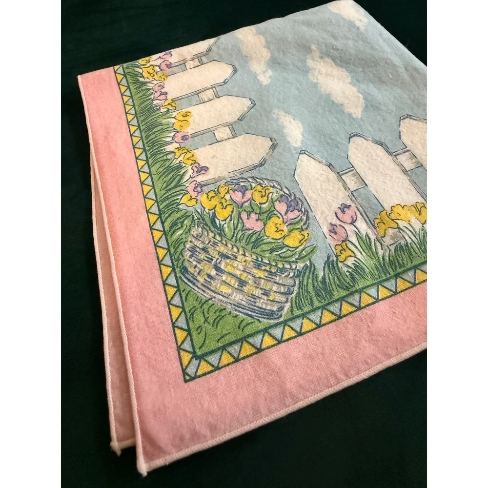Vintage Pastel Garden Picnic Napkins Set‎ of 3 Pink Blue White Fence Floral 16in